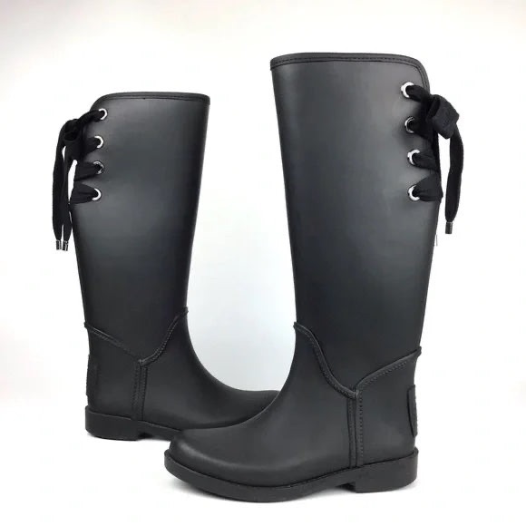 Coach Tristee Mat Rubber Lace Up Rain Boots - Picture 1 of 10